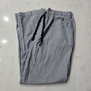 Nautica Mens Blue White Striped Cotton Pajama Sleep Pants Large Drawstring L